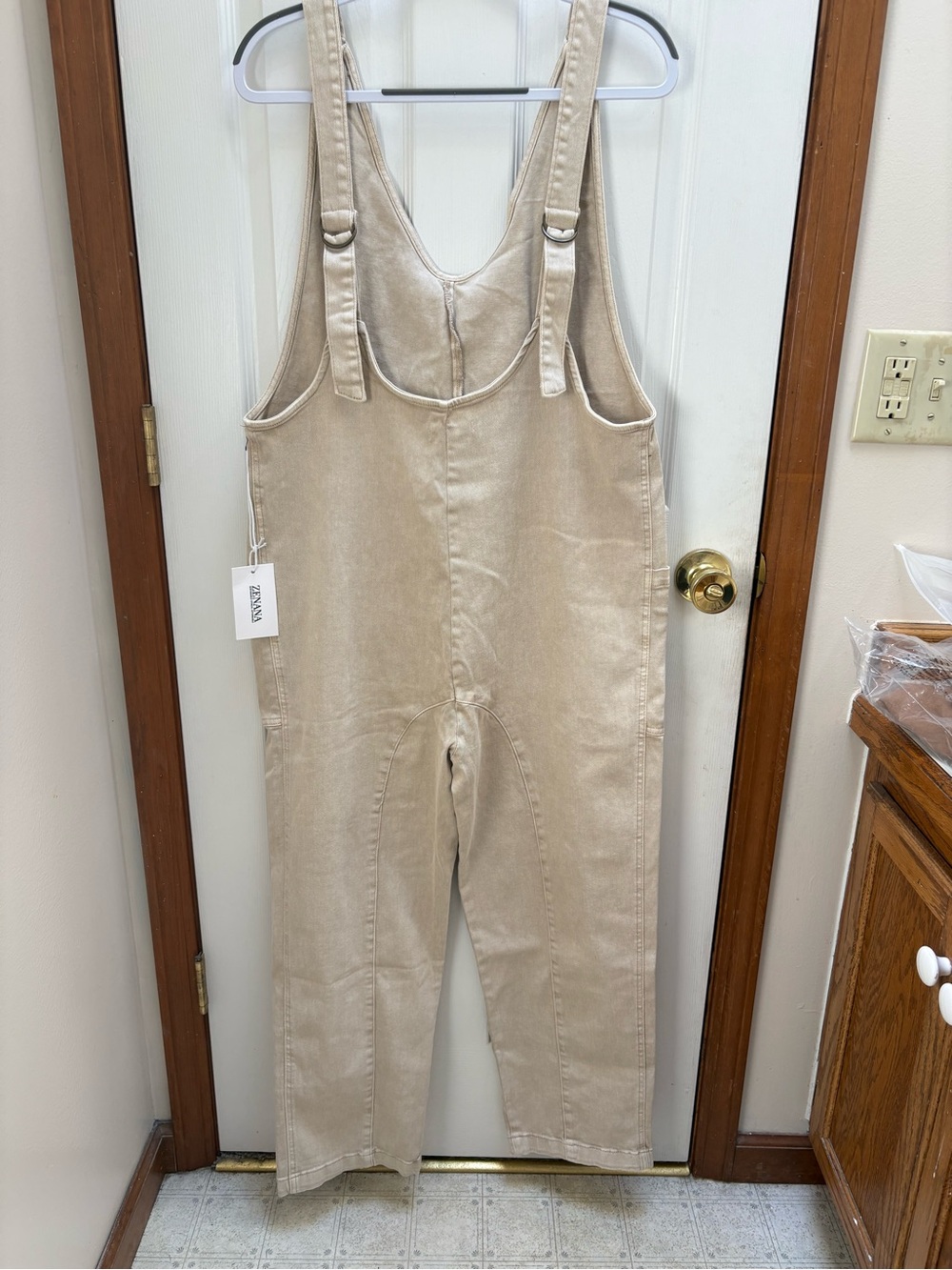 Zenana Outfitters Beige Cotton-Blend Women’s Overalls